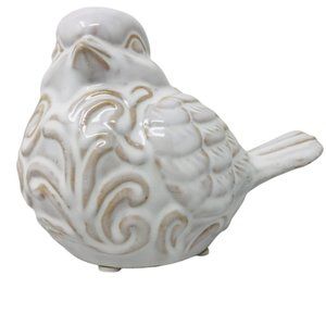 Chubby White Ceramic Bird - Chickadee-Raised Etched-Embellished Angry Bird